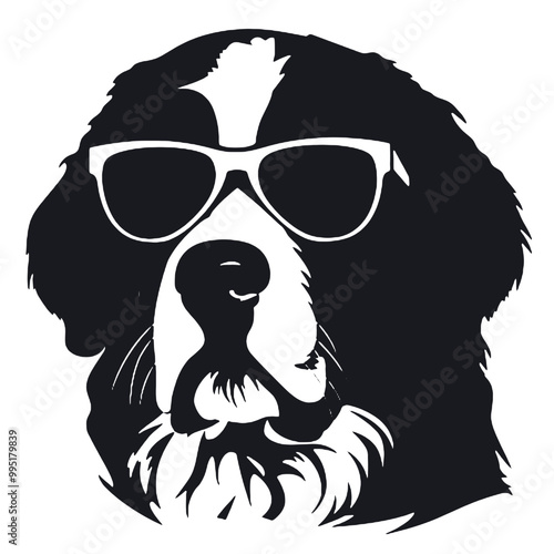 Trendy Bernese Mountain Dog with Sunglasses Silhouette Vector Illustration Transparent Background