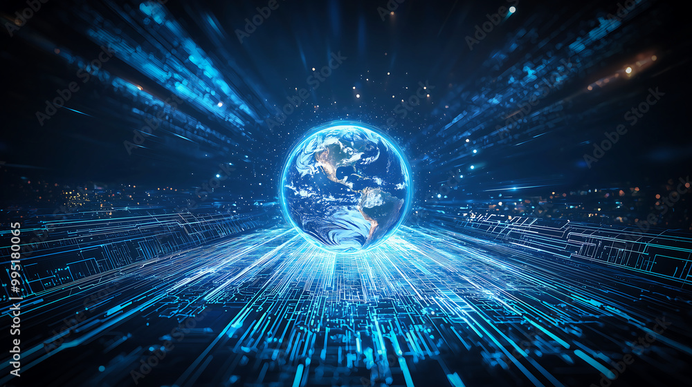 Obraz premium Futuristic Digital Globe with Data Streams and Technology Connections