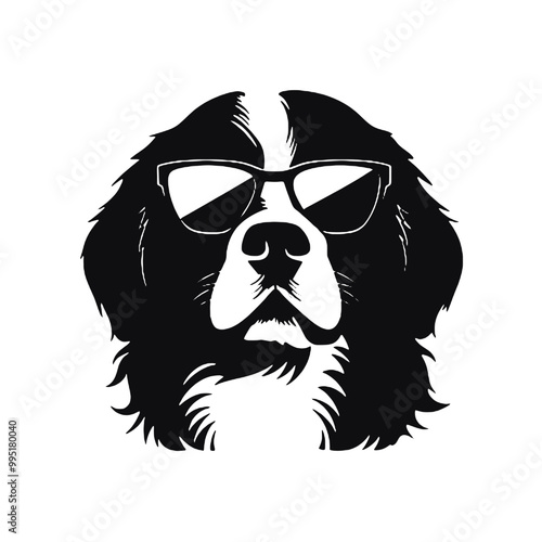 Bernese Mountain Dog with Shades Silhouette Vector Illustration Transparent Background