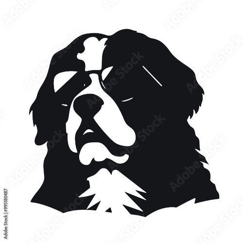 Stylish Bernese Mountain Dog in Sunglasses Silhouette Vector Illustration Transparent Background