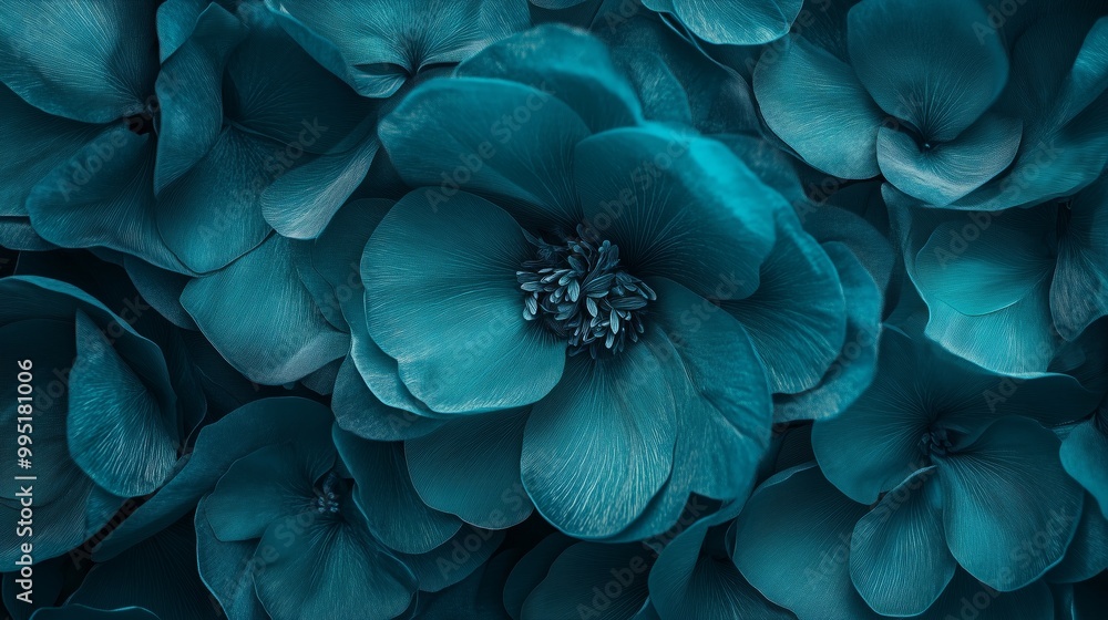Floral mystical background with peony petals in an unusual turquoise color. Floral poster, banner, cover, wallpaper Floral mystical background with peony petals in an unusual turquoise color. Floral poster, banner, cover, wallpaper
