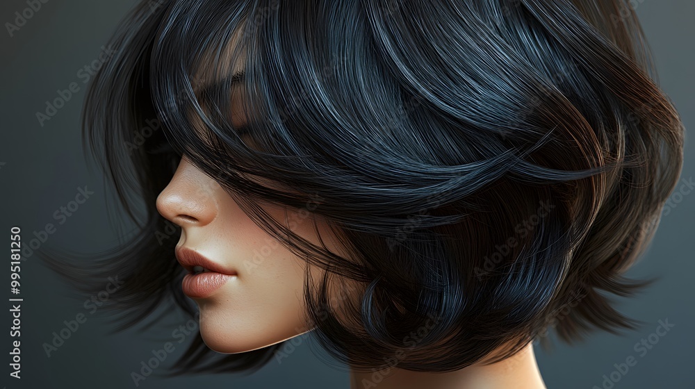 Layered bob with soft, feathered edges, hyper real, high quality, sharp images, graphic, illustration Layered bob with soft, feathered edges, hyper real, high quality, sharp images, graphic, illustration