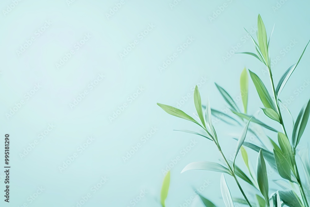Fototapeta premium Fresh Mint Green Background with Gentle Leaves