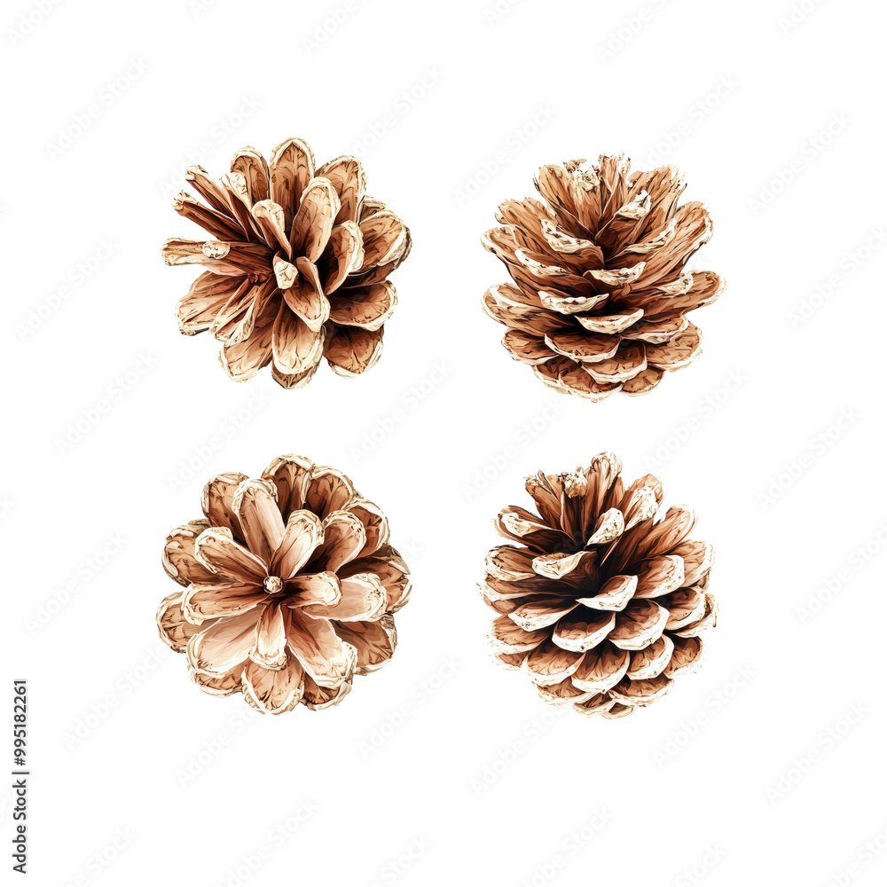 Four Pine Cones Isolated on White Background Four Pine Cones Isolated on White Background