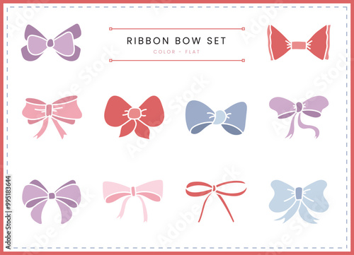 Set of Ribbon Bow Collection. Hand drawn illustration. Simple Flat Outline Cartoon Symbols. Bow knots, Gift ribbons.