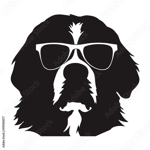 Cool Bernese Mountain Dog Wearing Sunglasses Silhouette – Transparent Background Vector Logo