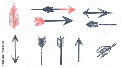 Set of red and dark grey handwriting arrows on white background photo