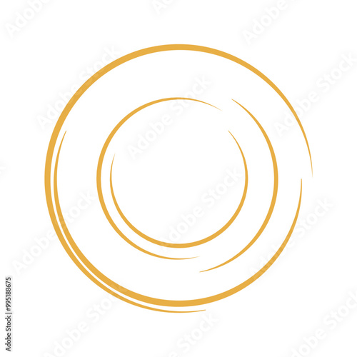 Cyclical circle, helix, volute element màu vàng. Concentric shape with rotation, centrifuge, gyration effect. Twist, swirl vector illustration
