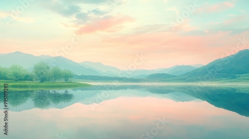 Wallpaper Mural Serene landscape with mountains reflecting in calm water at sunrise. Torontodigital.ca