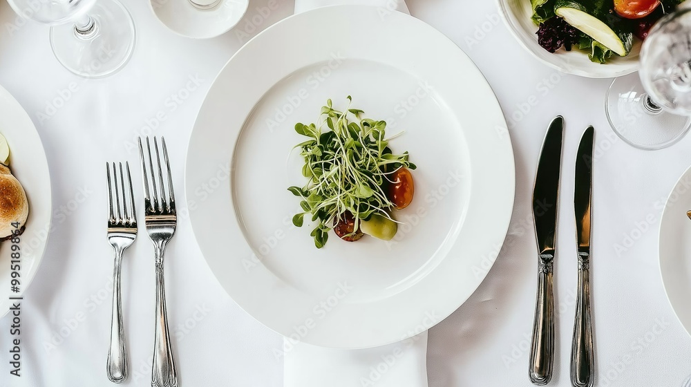 Dine at an upscale restaurant where a beautifully arranged gourmet platter showcases microgreens and colorful vegetables under bright, natural light Dine at an upscale restaurant where a beautifully arranged gourmet platter showcases microgreens and colorful vegetables under bright, natural light