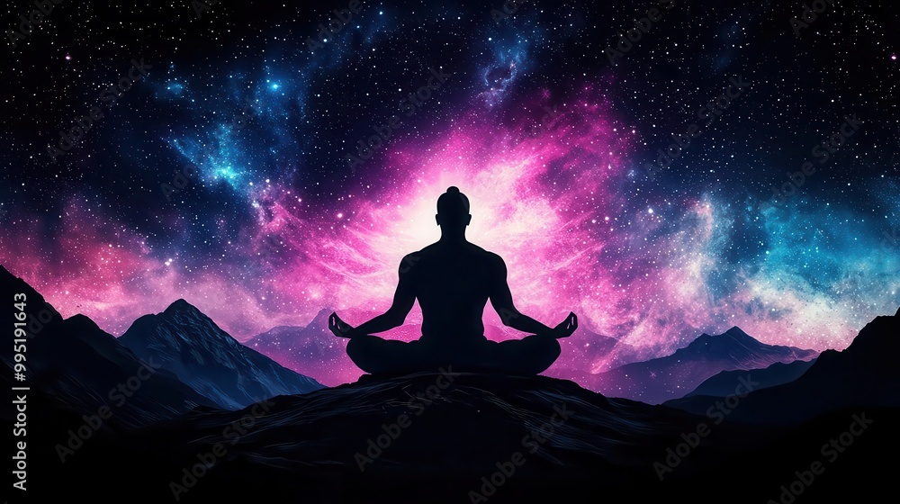 Brahma meditating under the cosmic sky, surrounded by glowing celestial symbols, deep spirituality, Hindu mythology Brahma meditating under the cosmic sky, surrounded by glowing celestial symbols, deep spirituality, Hindu mythology