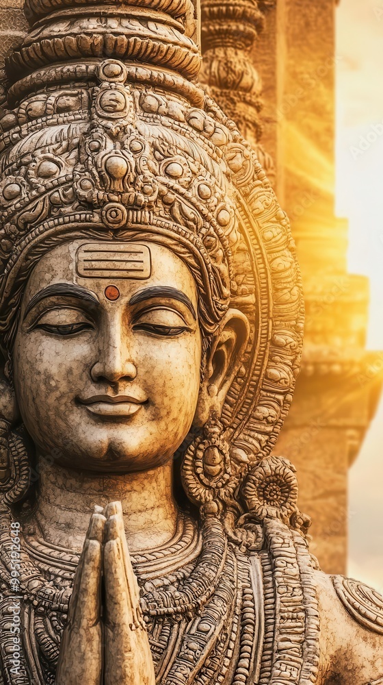 Brahma with a serene face, golden skin, holding symbols of wisdom, depicted in ancient Indian art style, spirituality Brahma with a serene face, golden skin, holding symbols of wisdom, depicted in ancient Indian art style, spirituality
