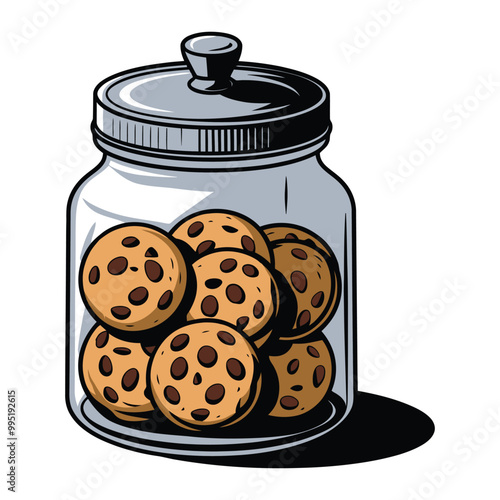 Glass Jar Full of Delicious Chocolate Chip Cookies Illustration