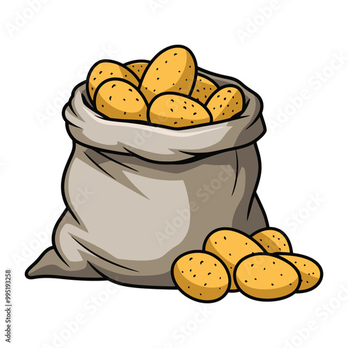 Sack Full of Golden Potatoes, Fresh Harvest Illustration