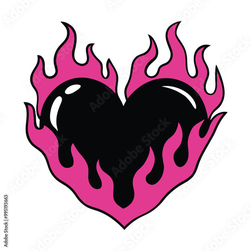 Heart Love Symbol in Vivid Pink Flames Illustration