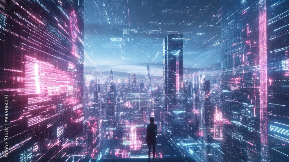 A futuristic depiction of a digital economy driven by big data, with a focus on data applications and business intelligence, illustrating the transformative power of real-time data in business A futuristic depiction of a digital economy driven by big data, with a focus on data applications and business intelligence, illustrating the transformative power of real-time data in business