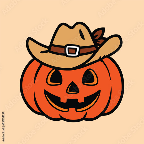 Cowboy pumpkin jack o' lantern halloween illustration