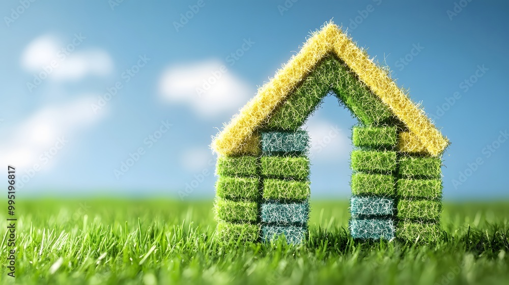 A Grass House Model on a Green Lawn A Grass House Model on a Green Lawn