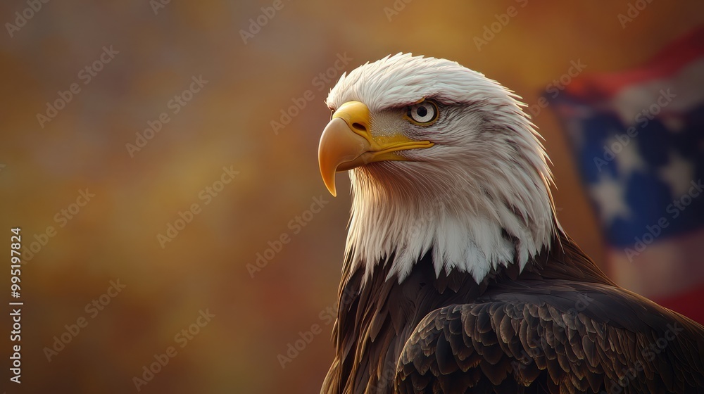 Fototapeta premium american bald eagle with usa flag on background
