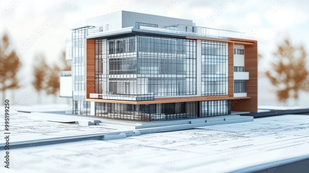 Architectural plan and blueprints for a new office building Architectural plan and blueprints for a new office building