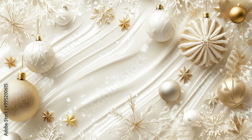 background with christmass decoration. white and gold style photo