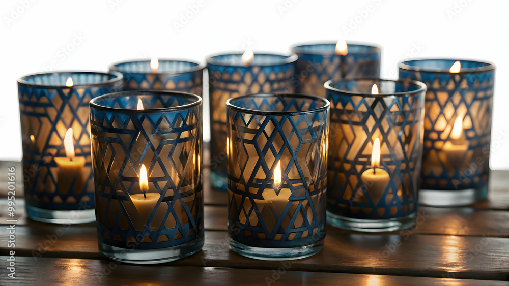 Seamless Watercolor Tile Pattern Featuring Sustainable Hanukkah Candles in Upcycled Glass Holders - Earthy Colors Reflecting Zero Waste Concept Seamless Watercolor Tile Pattern Featuring Sustainable Hanukkah Candles in Upcycled Glass Holders - Earthy Colors Reflecting Zero Waste Concept