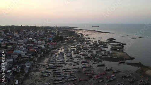 view from above, small boats lying on the coast of Pantura