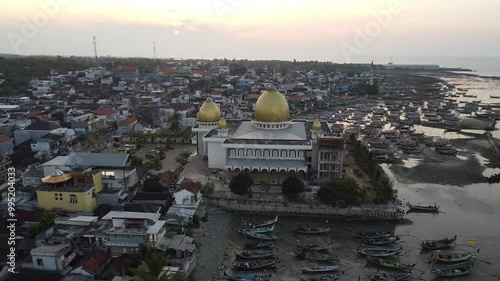 View from above, golden dome mosque near the coast