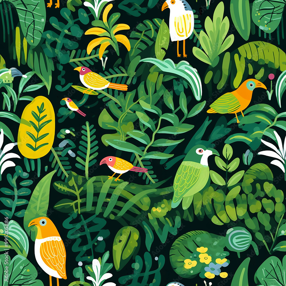 Seamless Rainforest with Birds Pattern Seamless Rainforest with Birds Pattern