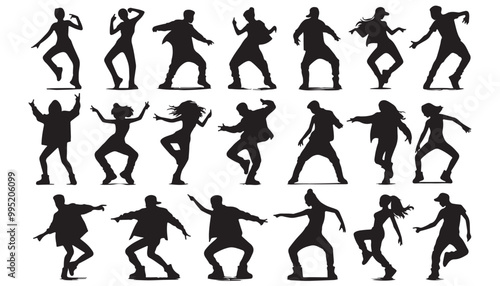 Dancing people Teenager Young girl boy hip hop silhouette Set vector illustration design black and white