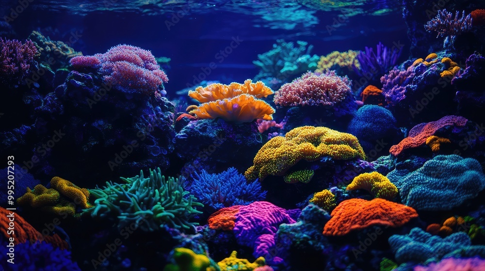 Naklejka premium A mesmerizing underwater scene showcasing colorful coral formations