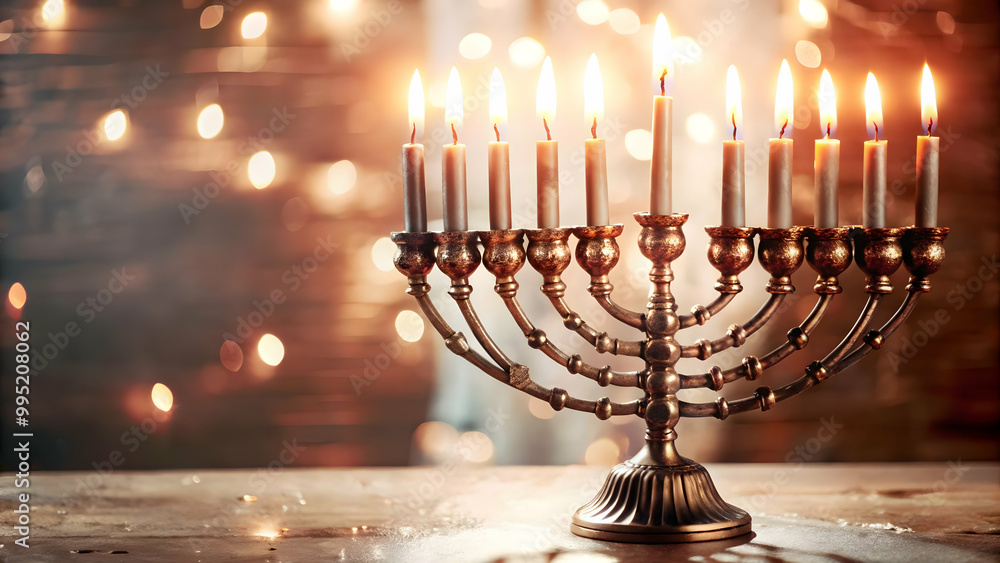 Floating Hanukkah Menorah with Flickering Candles in Mid Air - Modern & Traditional Celebration Concept for Contemporary Visuals Floating Hanukkah Menorah with Flickering Candles in Mid Air - Modern & Traditional Celebration Concept for Contemporary Visuals