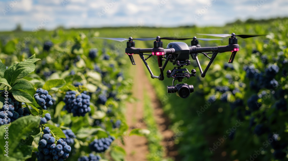 Drones with multispectral cameras are utilized in agriculture to monitor blueberry crops, enhancing precision farming and crop management Drones with multispectral cameras are utilized in agriculture to monitor blueberry crops, enhancing precision farming and crop management