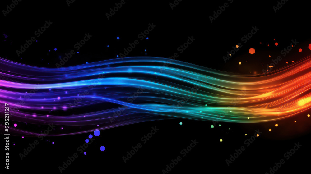 Obraz premium Vibrant waves of color flow gracefully across dark background, creating mesmerizing visual effect. interplay of light and color evokes sense of energy and movement