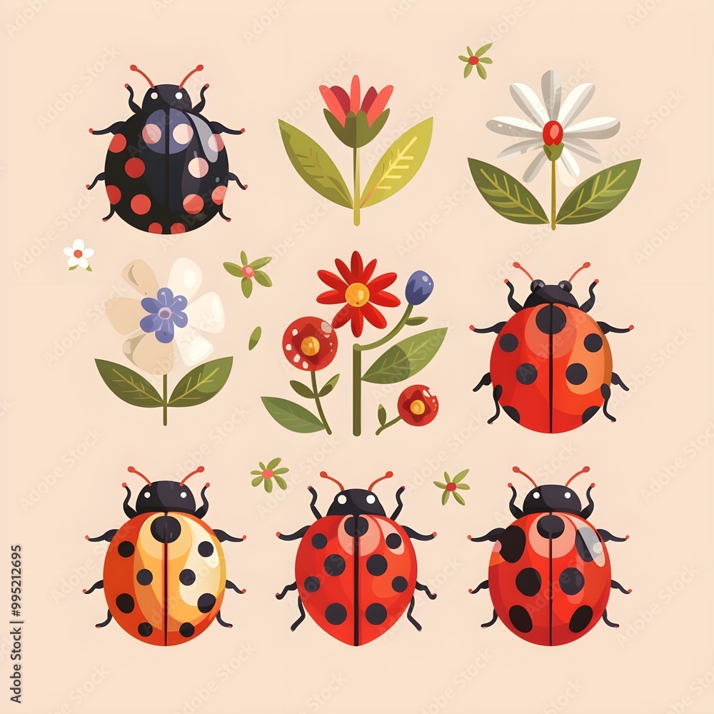 set of ladybugs with white background Generative AI set of ladybugs with white background Generative AI