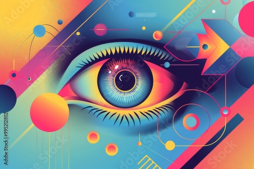 Vibrant Abstract Eye Illustration with Geometric Shapes