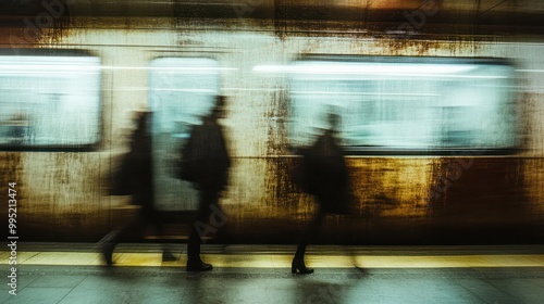 Wallpaper Mural Realised commuters blurred, no faces, train lines silhouettes going to work. Transport work, life balance, corperate Torontodigital.ca