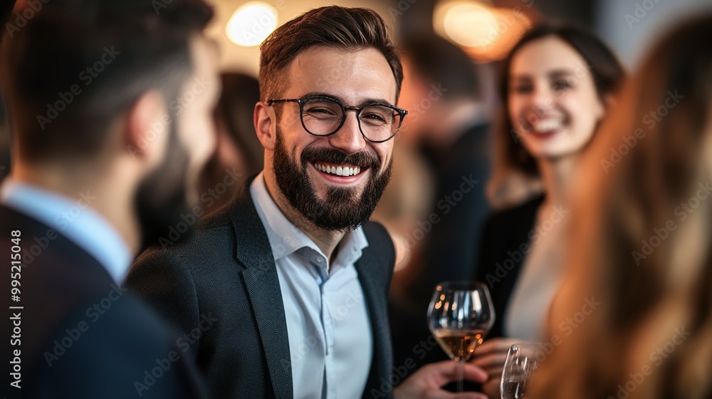 Happy Man Smiling at a Social Gathering Happy Man Smiling at a Social Gathering