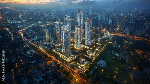 Wallpaper Mural Aerial Night View of Illuminated Skyscrapers and Cityscape Torontodigital.ca