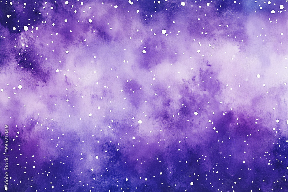 Fototapeta premium Watercolor blurred abstract background. Purple background with white splashes. Snowfall, winter. Background for a Christmas card. 