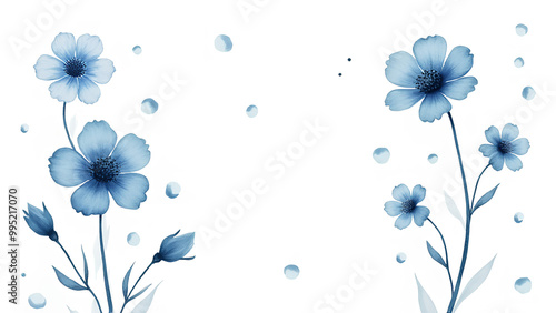 Png blue watercolor flower pattern with white background