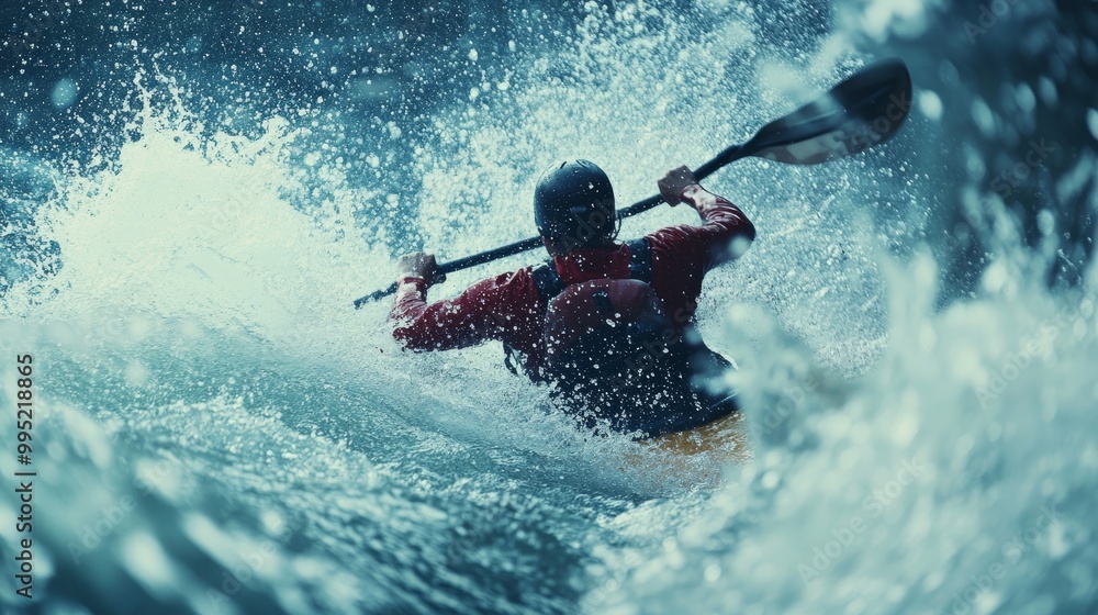 Brave German Kayaker Conquering Rapids in a Wild River Journey Brave German Kayaker Conquering Rapids in a Wild River Journey