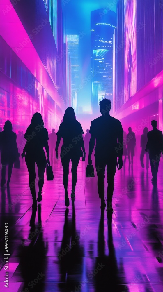 A group of people walking down a street in a city A group of people walking down a street in a city