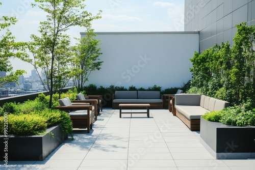 Stylish Urban Rooftop Garden with Seating Areas