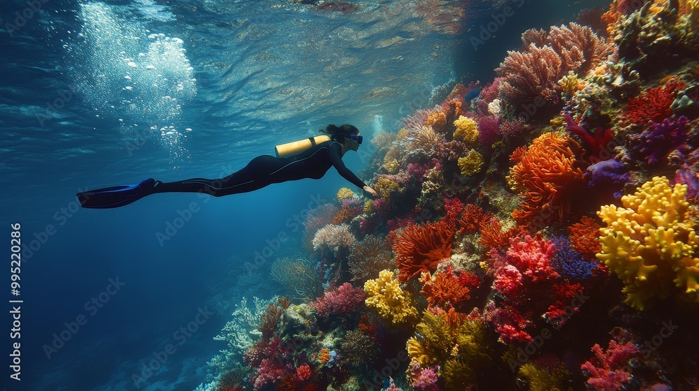 Exploring the Underwater Oasis: South African Free Diver Amidst Colorful Coral Reefs in the Deep Sea Exploring the Underwater Oasis: South African Free Diver Amidst Colorful Coral Reefs in the Deep Sea