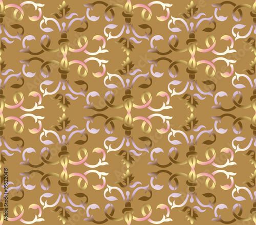 Damask seamless pattern with gradients in gold colors. Luxury gold pattern designed for wallpaper design.