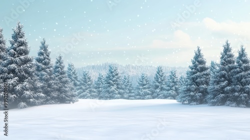 Serene Snowy Landscape with Evergreen Trees