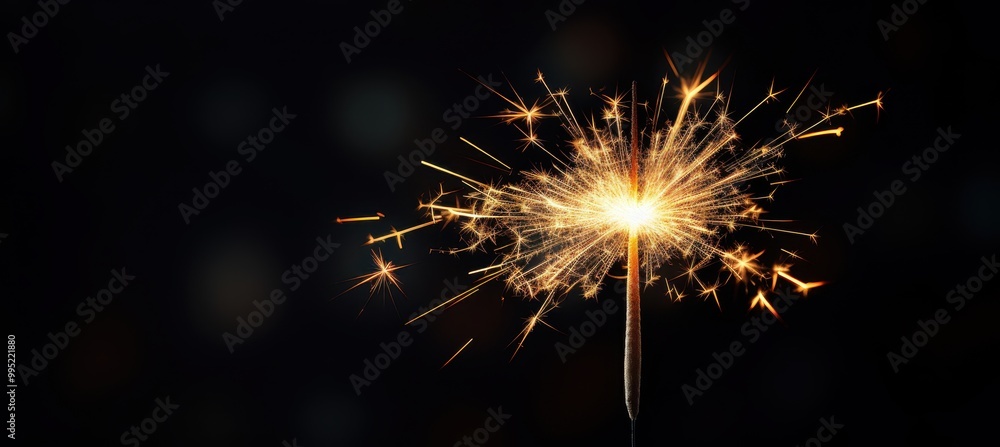 Fototapeta premium A Single Sparkler Burning Bright Against a Dark Background