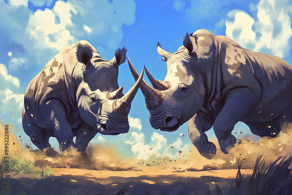 Obraz premium fighting rhinos