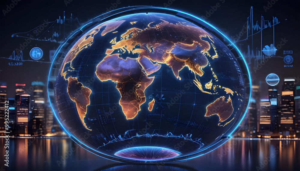 digital globe surrounded by financial technology digital charts and graphs digital globe surrounded by financial technology digital charts and graphs